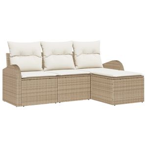 vidaXL Kanap&eacute; Szett p&aacute;rn&aacute;val t&aacute;rol&oacute;val 4 pcs Beige &eacute;s Feh&eacute;r polirattan