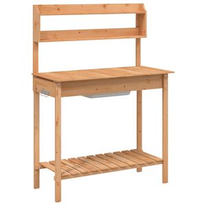 vidaXL barna t&ouml;m&ouml;r fenyőfa &uuml;ltetőasztal mosogat&oacute;val 147,5x44x139,5 cm