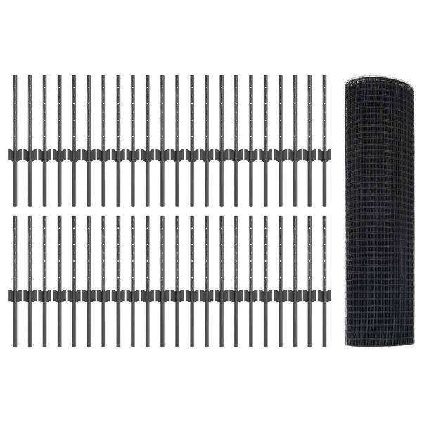 vidaXL Ker&iacute;t&eacute;s oszlopokkal Sz&uuml;rke 0,4 x 100 m Ac&eacute;l &eacute;s PVC