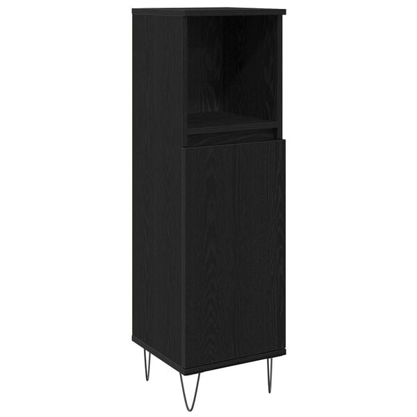 vidaXL F&uuml;rdőszoba b&uacute;tor szett polcokkal 3 pcs Fekete t&ouml;lgy Faanyag