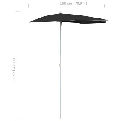 vidaXL fekete félköríves napernyő rúddal 180 x 90 cm