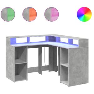 vidaXL betonsz&uuml;rke szerelt fa &iacute;r&oacute;asztal LED-vil&aacute;g&iacute;t&aacute;ssal 130x130x91 cm