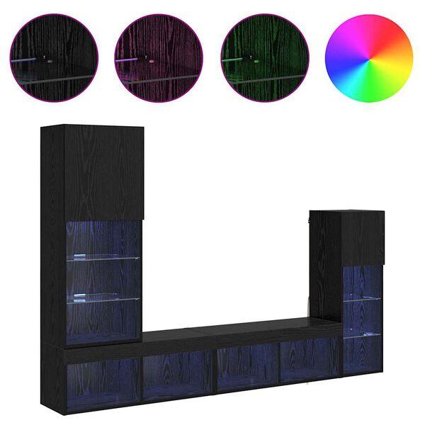 vidaXL TV Fali Egys&eacute;gek LED -es l&aacute;mp&aacute;kkal 4 pcs Fekete t&ouml;lgy Faanyag