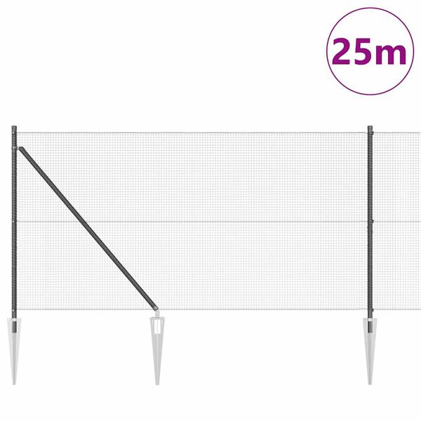 vidaXL Ker&iacute;t&eacute;soszlop Sz&uuml;rke 25 x 1 m (12 x 12 mm h&aacute;l&oacute;) Ac&eacute;l
