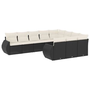 vidaXL 10 r&eacute;szes fekete polyrattan kerti &uuml;lőgarnit&uacute;ra p&aacute;rn&aacute;kkal