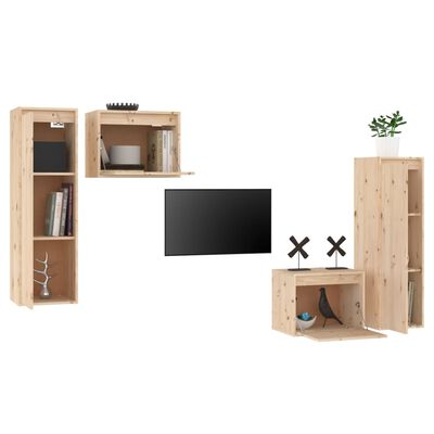 vidaXL 4 darab tömör fenyőfa TV-szekrény