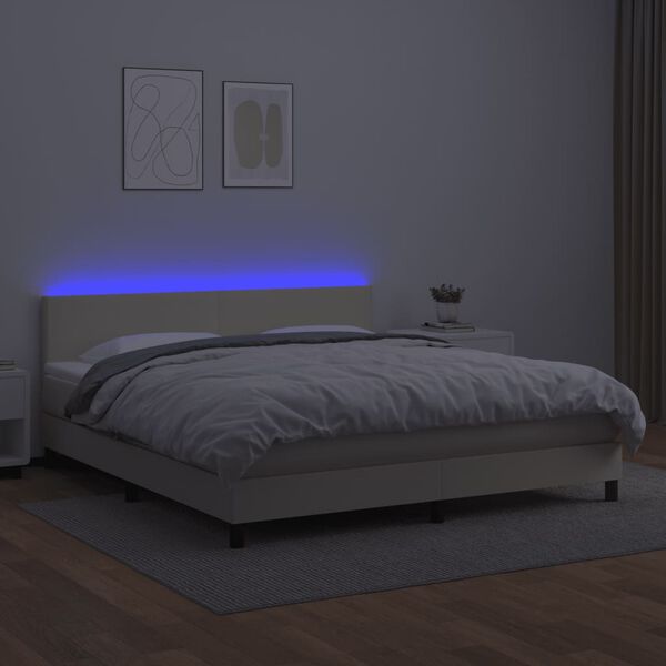 vidaXL kr&eacute;msz&iacute;nű műbőr rug&oacute;s &aacute;gy matraccal &eacute;s LED-del 160x200 cm