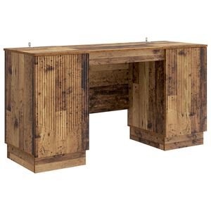 vidaXL Asztal polcokkal ajt&oacute;val Antik Fa 142,5 x 50 x 75 cm Szerelt Fa
