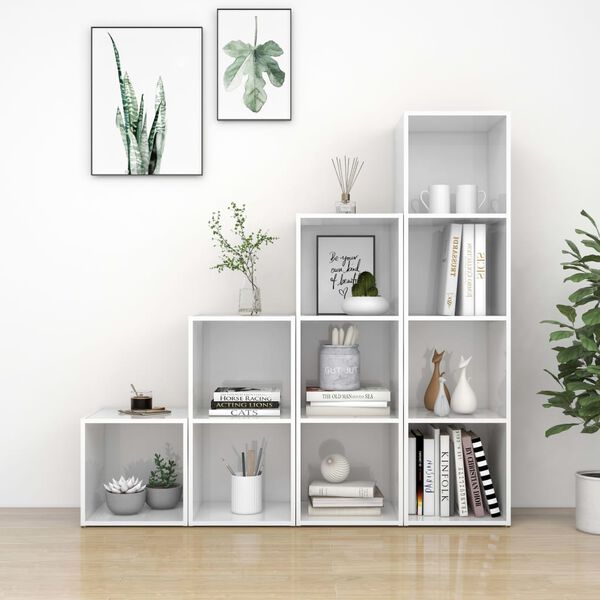 vidaXL 4 r&eacute;szes magasf&eacute;nyű feh&eacute;r szerelt fa TV-szekr&eacute;nyszett