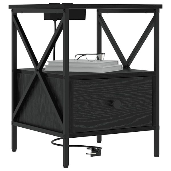 vidaXL Éjjeliszekrény fiókkal Fekete tölgy 41,5 x 40,5 x 55 cm Faanyag