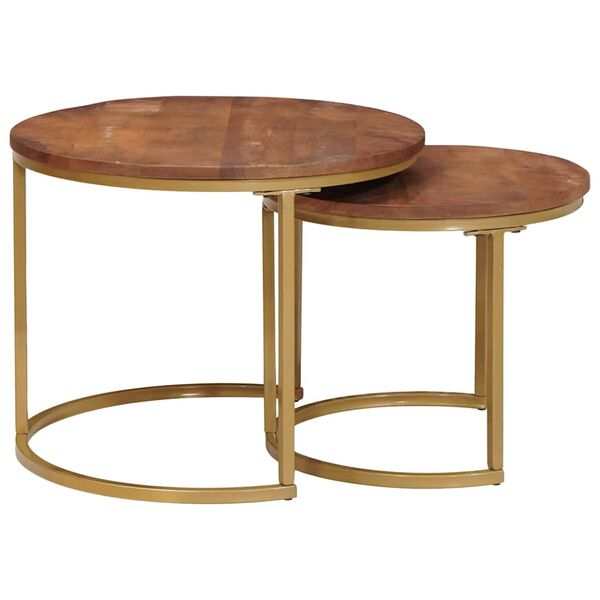 vidaXL Fészkelt Kávézó Asztalok 2 pcs Méz barna Tömör mangófa és acél