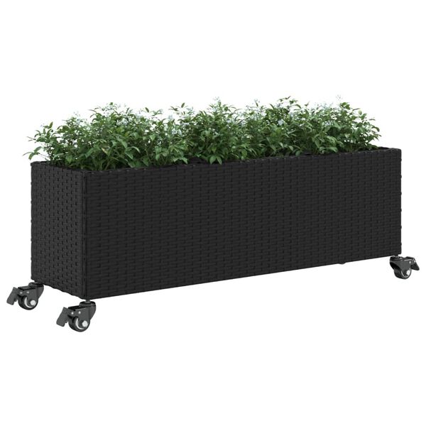 vidaXL fekete polyrattan n&ouml;v&eacute;nytart&oacute; ker&eacute;kkel/3 cser&eacute;ppel 107x32x38 cm