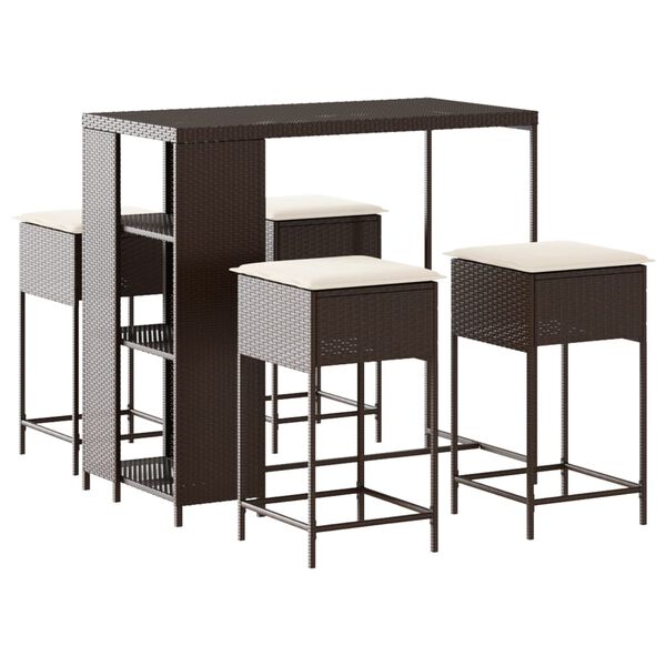 vidaXL 5 r&eacute;szes barna polyrattan kerti b&aacute;rszett p&aacute;rn&aacute;kkal