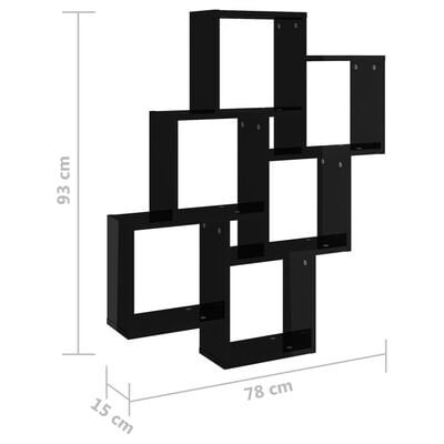 vidaXL magasfényű fekete négyszög forgácslap fali polc 78 x 15 x 93 cm