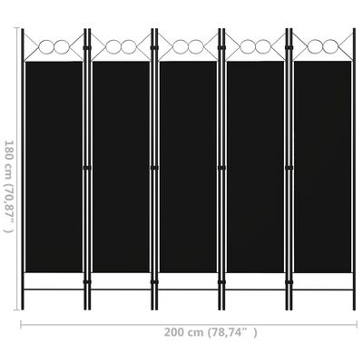 vidaXL fekete 5 paneles paraván 200 x 180 cm
