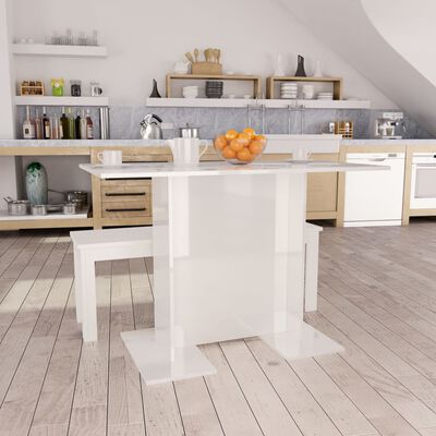 800249 vidaXL Dining Table High Gloss White 110x60x75 cm Chipboard