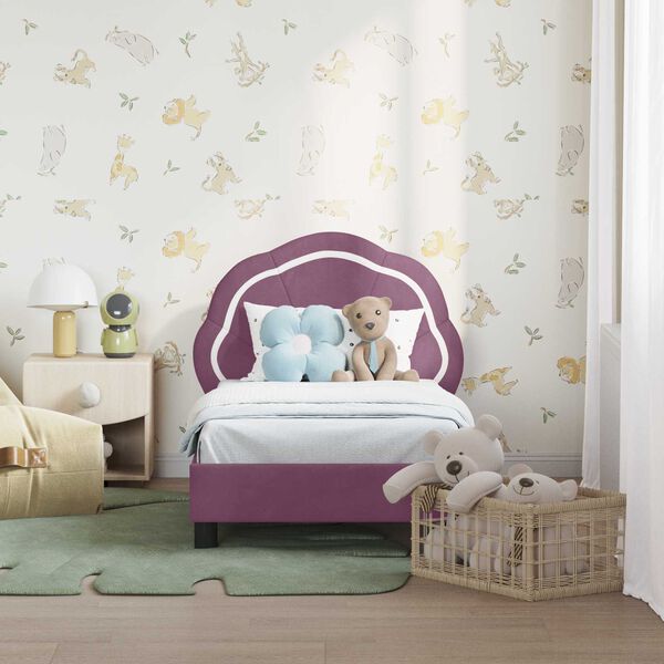 vidaXL Gyerekágy keret fejtámlával Lila 70 x 140 cm Bársony