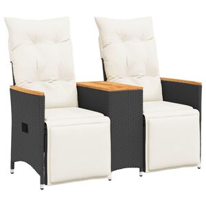 vidaXL 2 szem&eacute;lyes fekete polyrattan d&ouml;nthető kerti kanap&eacute; asztallal