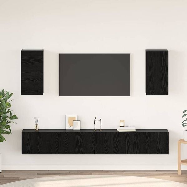 vidaXL Fali TV Szekrény Falra szerelhető 3 pcs Fekete tölgy Faanyag
