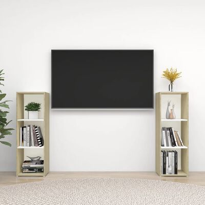 vidaXL 2 db fehér-sonoma színű forgácslap TV-szekrény 107 x 35 x 37 cm