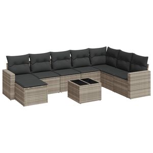 vidaXL 9 r&eacute;szes vil&aacute;gossz&uuml;rke polyrattan kerti &uuml;lőgarnit&uacute;ra p&aacute;rn&aacute;val