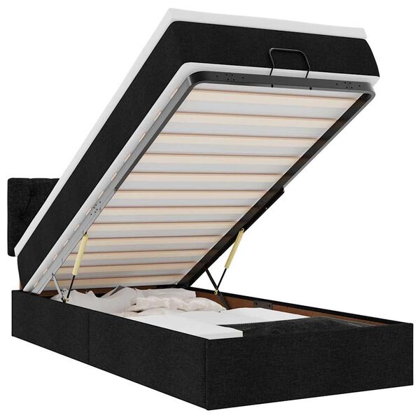 vidaXL fekete sz&ouml;vet ottom&aacute;n &aacute;gy matraccal & LED-ek 80x200cm