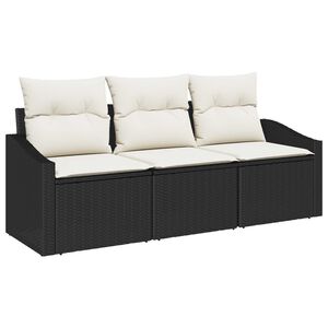 vidaXL Kerti Kanap&eacute; Szett p&aacute;rn&aacute;val 3 pcs Fekete &eacute;s Feh&eacute;r polirattan