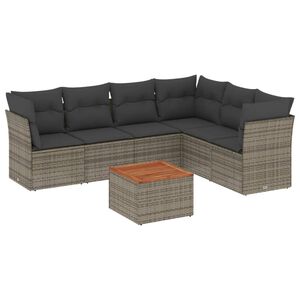 vidaXL 7 r&eacute;szes sz&uuml;rke polyrattan kerti &uuml;lőgarnit&uacute;ra p&aacute;rn&aacute;kkal