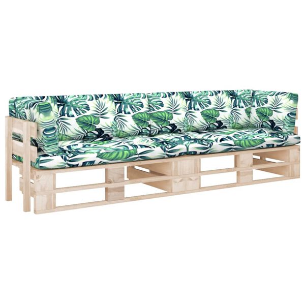 vidaXL k&eacute;tszem&eacute;lyes impregn&aacute;lt fenyőfa raklapkanap&eacute; p&aacute;rn&aacute;kkal