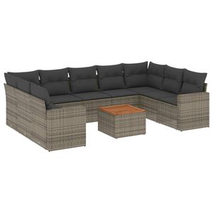 vidaXL 10 r&eacute;szes sz&uuml;rke polyrattan kerti &uuml;lőgarnit&uacute;ra p&aacute;rn&aacute;kkal