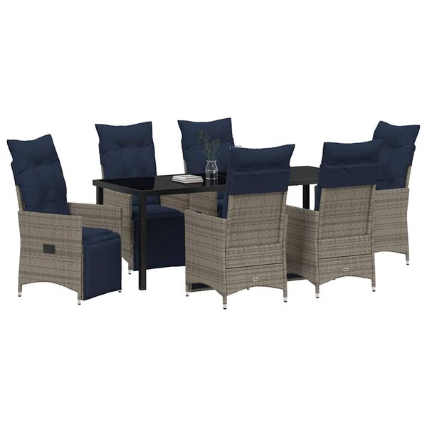 vidaXL Asztal &eacute;s sz&eacute;k szett p&aacute;rn&aacute;val 7 pcs Sz&uuml;rke PE Rattan