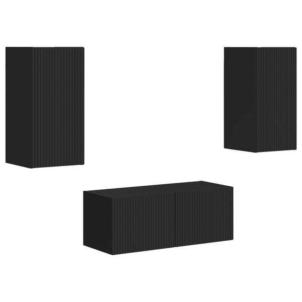 vidaXL TV szekr&eacute;ny garnit&uacute;ra Falra szerelhető 2 pcs Fekete Faanyag