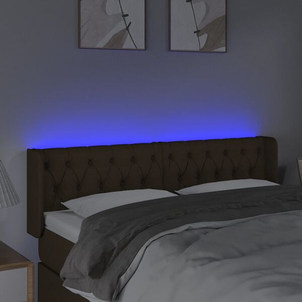 vidaXL s&ouml;t&eacute;tbarna sz&ouml;vet LED-es fejt&aacute;mla 147 x 16 x 78/88 cm