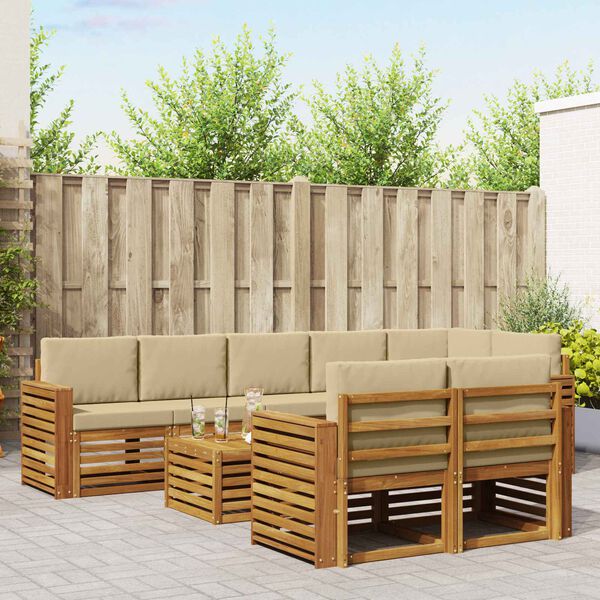 vidaXL &Uuml;lőgarnit&uacute;r&aacute;k p&aacute;rn&aacute;val 9 pcs Term&eacute;szetes &eacute;s b&eacute;zs T&ouml;m&ouml;r Ak&aacute;cfa