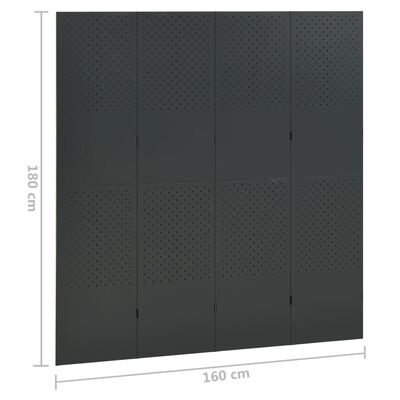 vidaXL antracitszürke acél 4-paneles paraván 160 x 180 cm