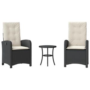 vidaXL 3 r&eacute;szes fekete polyrattan bisztr&oacute;garnit&uacute;ra p&aacute;rn&aacute;val