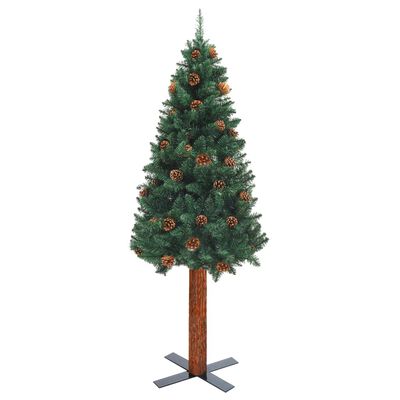 vidaXL zöld PVC vékony karácsonyfa valódi fával és tobozzal 210 cm