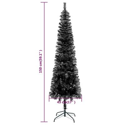 vidaXL fekete vékony karácsonyfa LED-ekkel és gömbszettel 150 cm