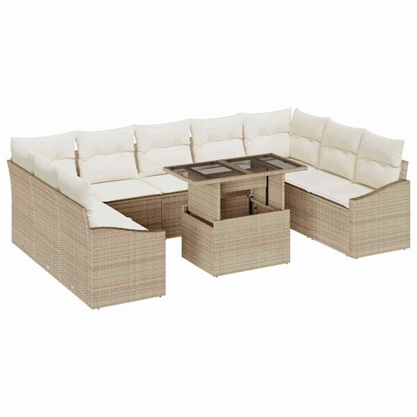 vidaXL Kanap&eacute; Szett p&aacute;rn&aacute;val 10 pcs Beige &eacute;s kr&eacute;m polirattan
