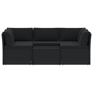 vidaXL 4 r&eacute;szes fekete polyrattan kerti b&uacute;torszett p&aacute;rn&aacute;kkal