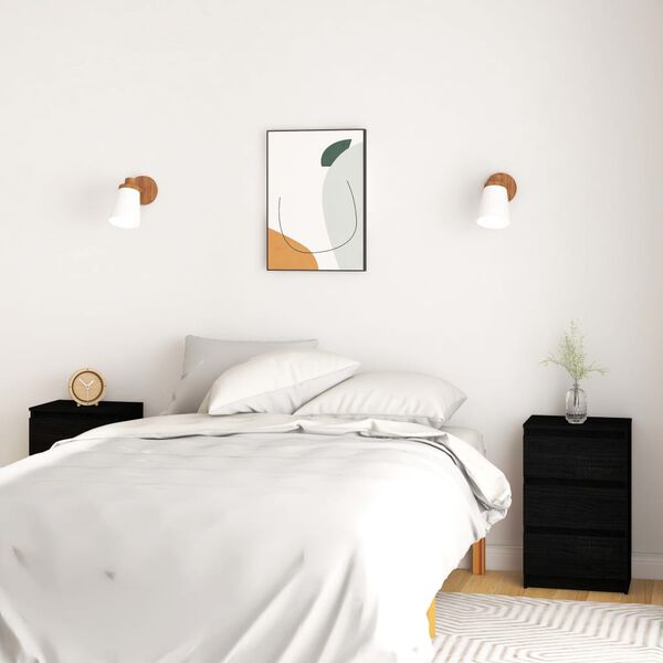 vidaXL 2 db fekete tömör fenyőfa éjjeliszekrény 40 x 29,5 x 64 cm