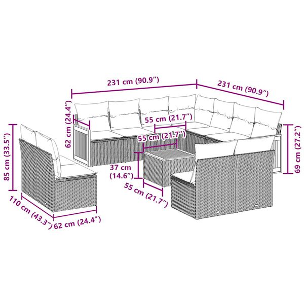 vidaXL 12 r&eacute;szes fekete polyrattan kerti &uuml;lőgarnit&uacute;ra p&aacute;rn&aacute;kkal
