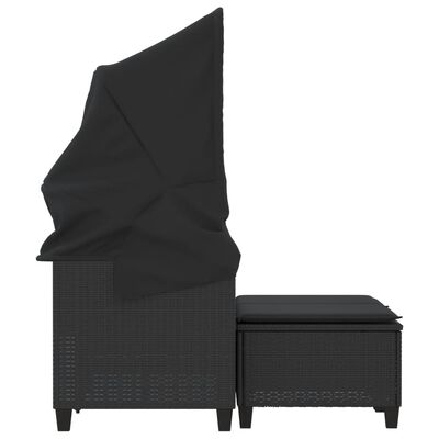 vidaXL 2 személyes fekete polyrattan kerti kanapé baldachinnal/székkel