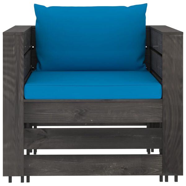 vidaXL 7 r&eacute;szes sz&uuml;rke impregn&aacute;lt fa kerti t&aacute;rsalg&oacute;szett p&aacute;rn&aacute;kkal