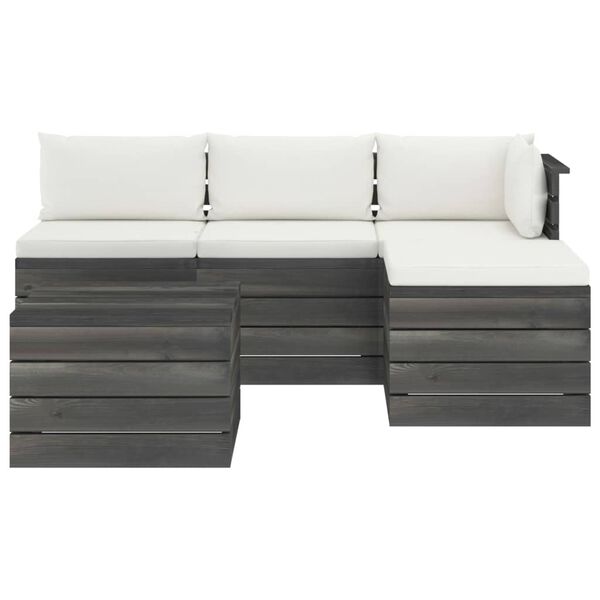 vidaXL 5 r&eacute;szes t&ouml;m&ouml;r fenyőfa kerti raklap-b&uacute;torgarnit&uacute;ra p&aacute;rn&aacute;kkal