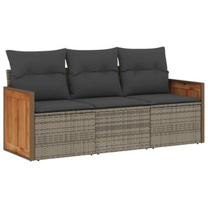 vidaXL 3 r&eacute;szes sz&uuml;rke polyrattan kerti &uuml;lőgarnit&uacute;ra p&aacute;rn&aacute;kkal