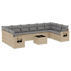vidaXL 11 r&eacute;szes b&eacute;zs polyrattan kerti &uuml;lőgarnit&uacute;ra p&aacute;rn&aacute;kkal