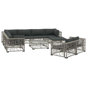 vidaXL 10-r&eacute;szes sz&uuml;rke polyrattan kerti b&uacute;torszett p&aacute;rn&aacute;kkal