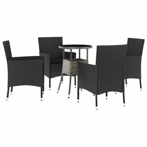 vidaXL 5 r&eacute;szes fekete polyrattan kerti bisztr&oacute;garnit&uacute;ra p&aacute;rn&aacute;kkal