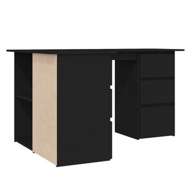 vidaXL fekete forgácslap sarok íróasztal 145 x 100 x 76 cm